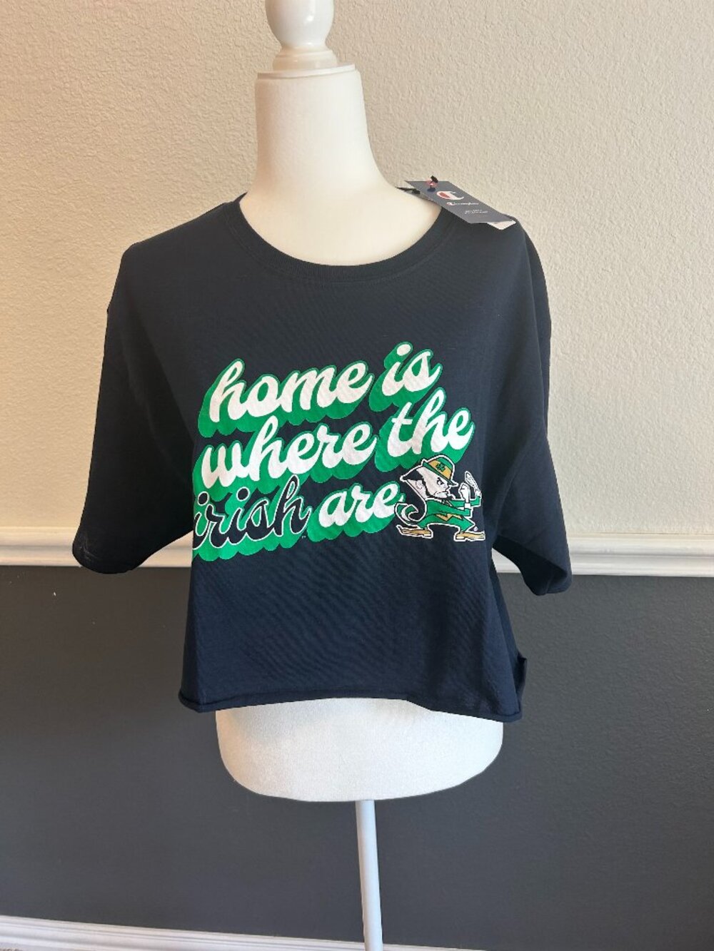 Notre Dame raw edge cropped Champion t-shirt